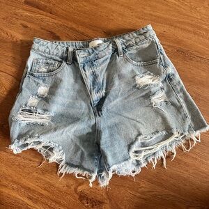 Distressed Light Blue Denim Shorts